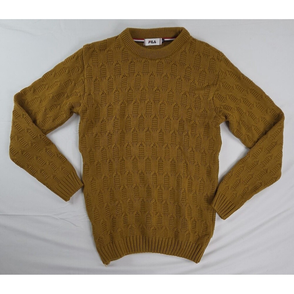 Vintage Fila Sweater Wool Fisherman Cable Knit Crewneck Brown Mens Size XL